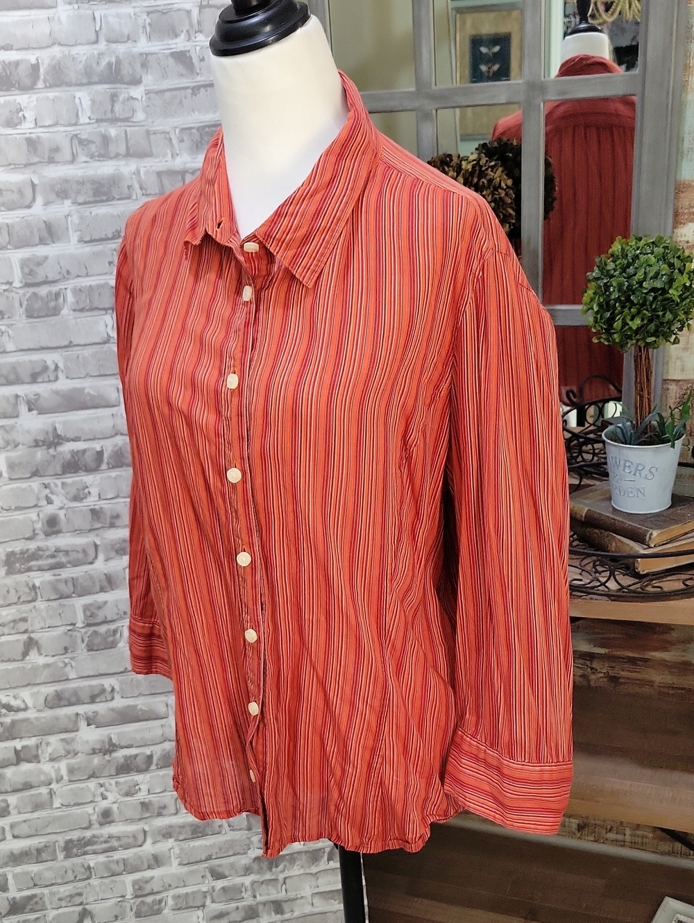 Talbots Sunset Striped Classic Button-Down Long Sleeve Blouse - Size XL
